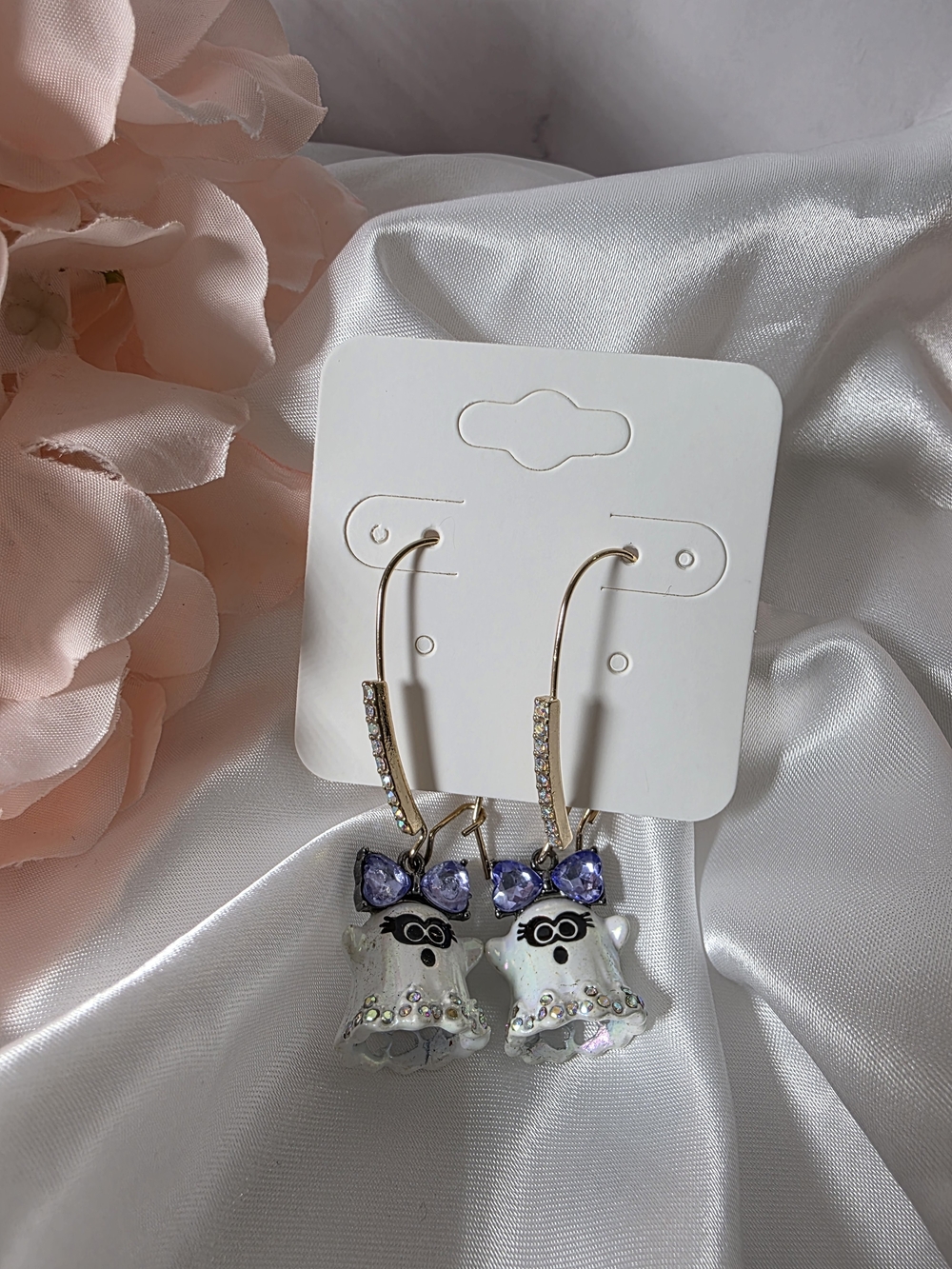 Betsey Johnson - Cute Purple Bow Ghost Drop Earrings